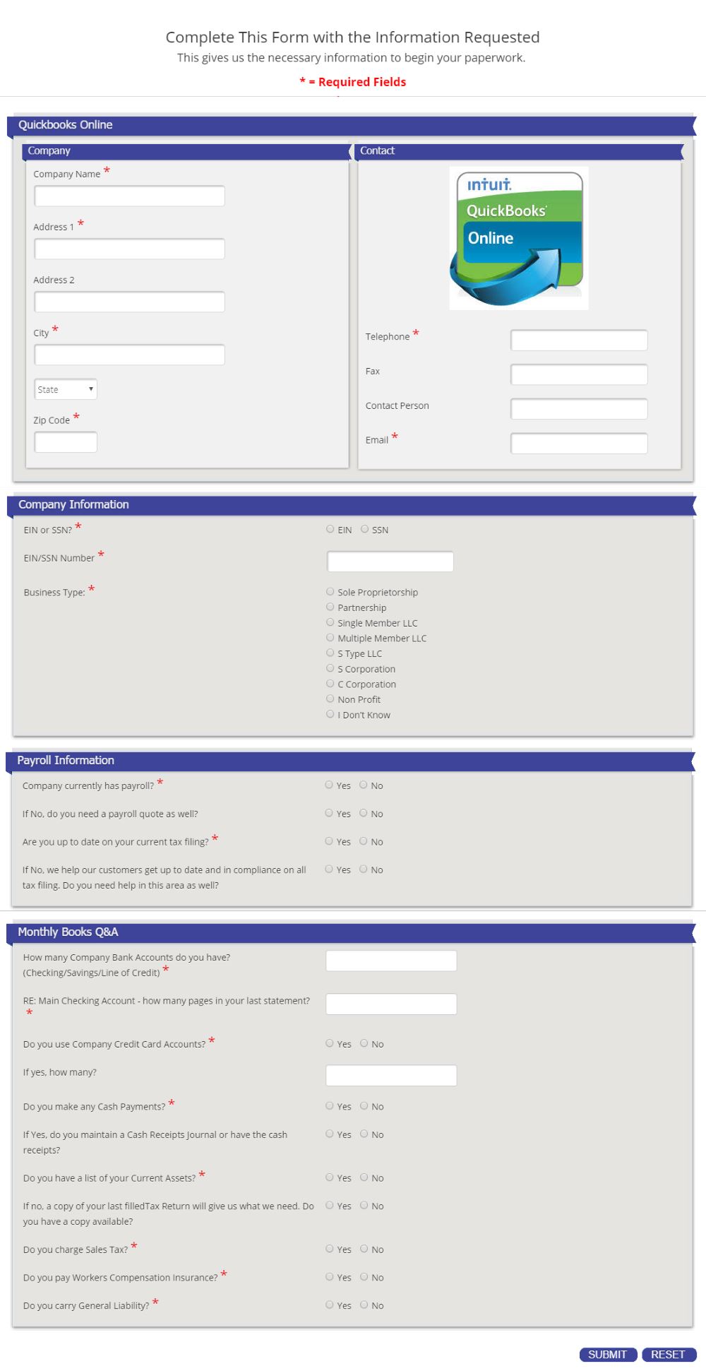 Quickbooks Online - Sign Up Form